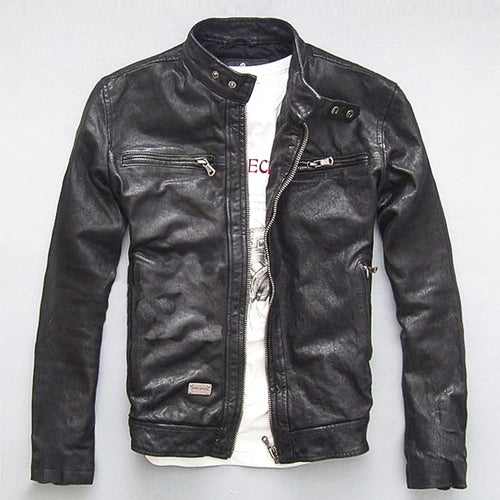 Men Leather Jacket Genuine Real Sheep Goat Skin Brand Black Male Bomber Motorcycle Biker Man's Coat Autumn Spring Clothes  zlg88