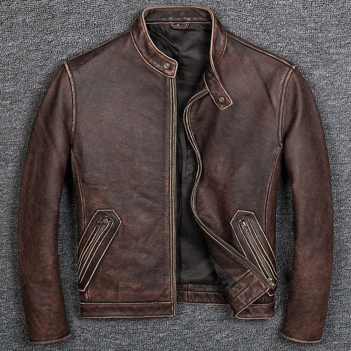 Tcyeek 100% Real Leather Coat Men Autumn Winter Clothes 2019 Streetwear Genuine Cow Leather Jacket Mens Fit Moto Biker Coats 681