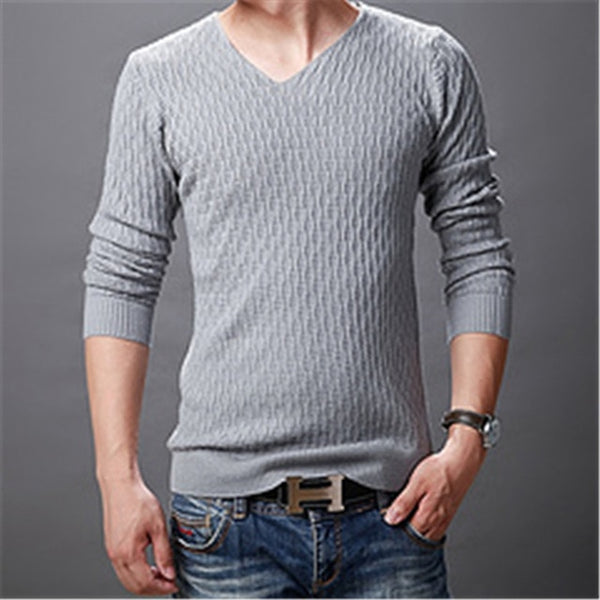 2019 New Autumn Winter Sweater Men Solid Casual V-Neck Pullover Men Cotton Mens Sweaters Pull Homme