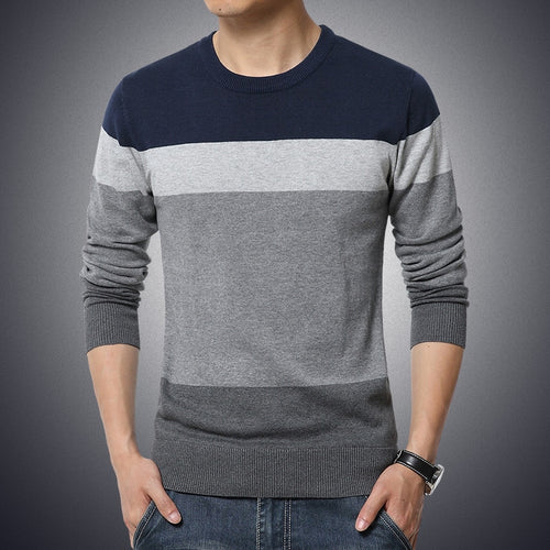 M-3XL 2020 Winter Casual Men's Sweater O-Neck Striped Slim Fit Knittwear Mens Sweaters Pullovers Pullover Men Pull Homme