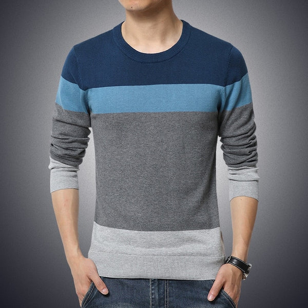 M-3XL 2020 Winter Casual Men's Sweater O-Neck Striped Slim Fit Knittwear Mens Sweaters Pullovers Pullover Men Pull Homme